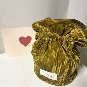 Sezane Olive Velvet Drawstring Bag (can include as free gift with purchase)